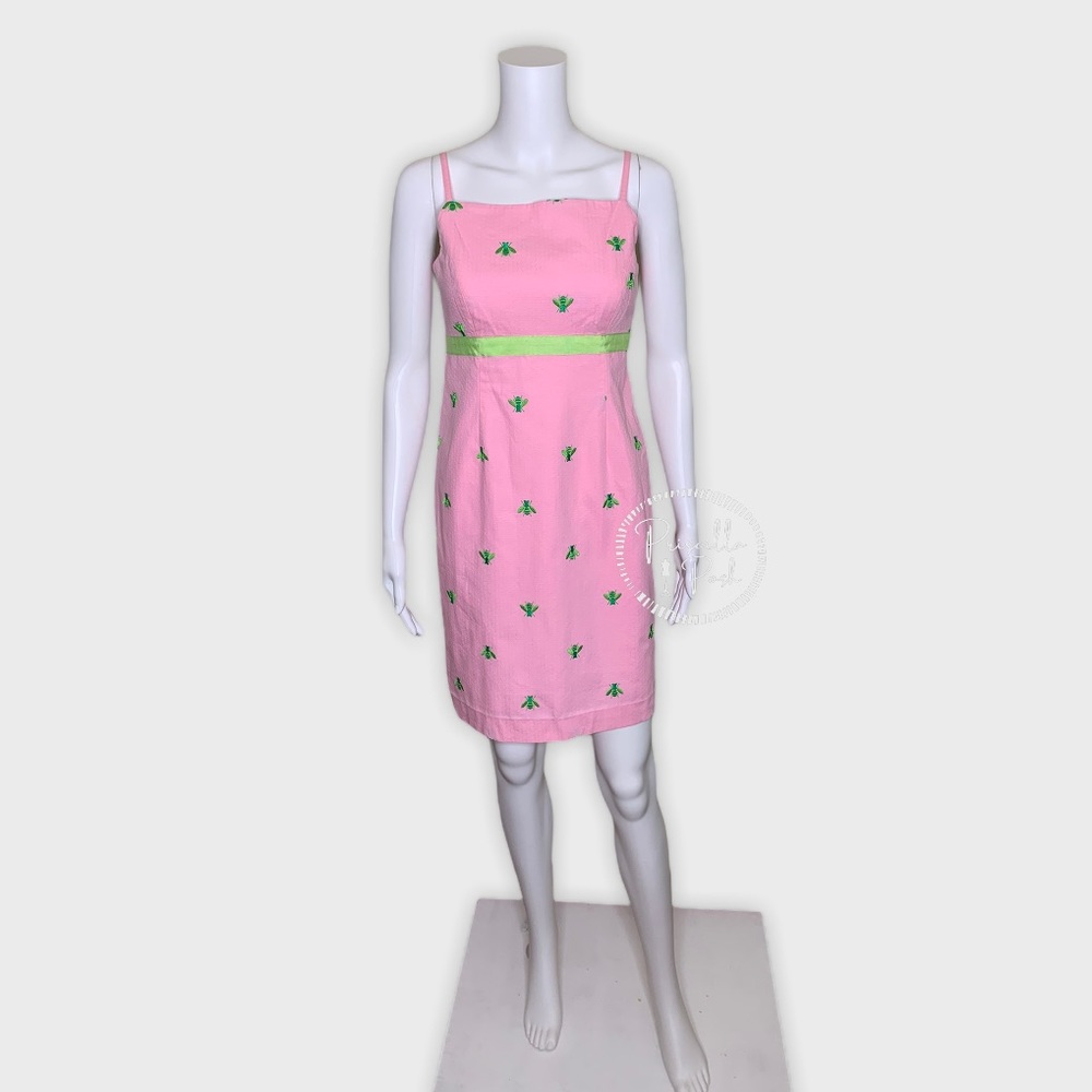 Lilly Pulitzer Pink High Neck Dress Green Bees - Picture 12 of 16